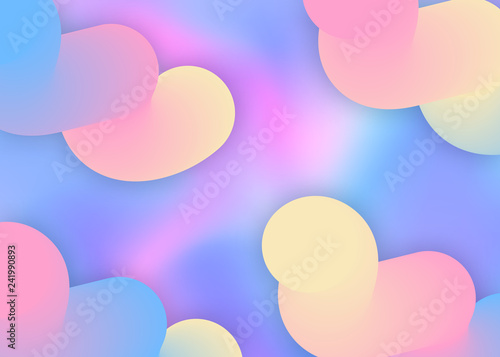 Fluid background. Vivid gradient mesh. Minimalist flyer, card composition. Holographic 3d backdrop with modern trendy blend. Fluid background with liquid dynamic elements and shapes. © Holo Art