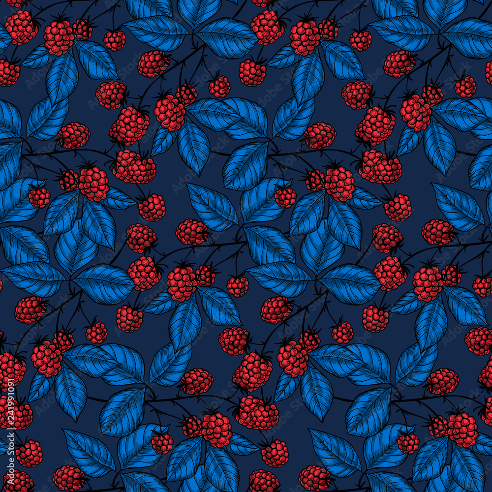 Maliny otulone granatowym tłem