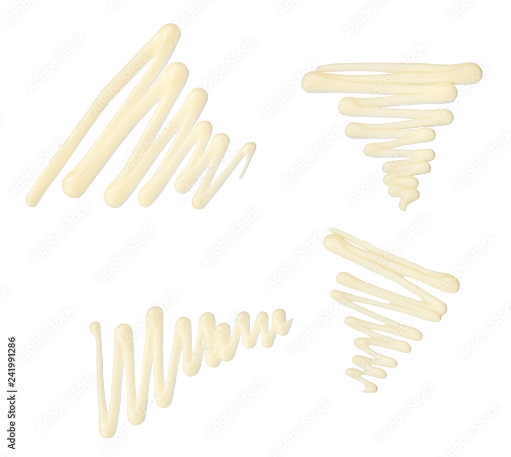 Drizzle mayonnaise sauce isolated on white background,top view Drizzle mayonnaise sauce isolated on white background,top view