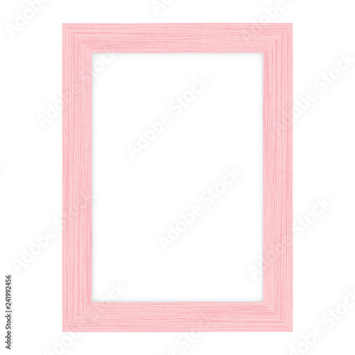 Pink wood picture frame on white background