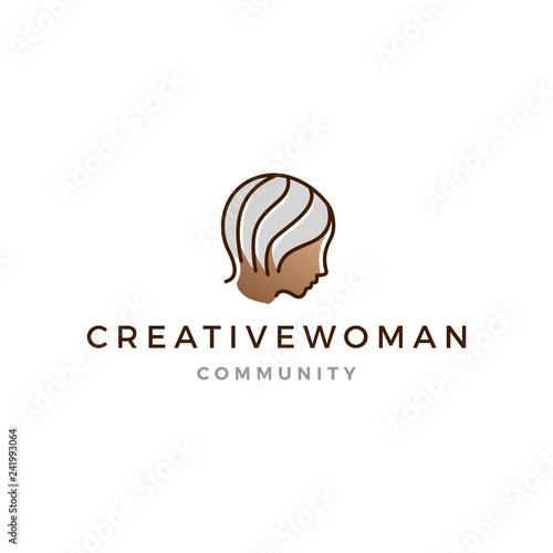 grey hair woman logo vector icon illustration line outline monoline