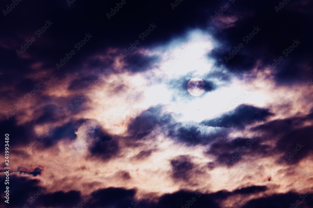 Obraz premium blurred soft focus. Sunset or sunrise with clouds, light and other atmospheric effects.