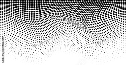 Halftone wave pattern. Horizontal background using halftone wavy dots texture.  Vector illustration.
