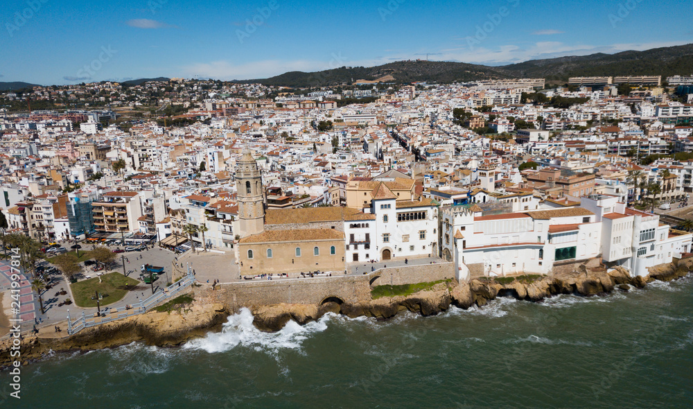 Landscape of Sitges on Mediterranean seaside