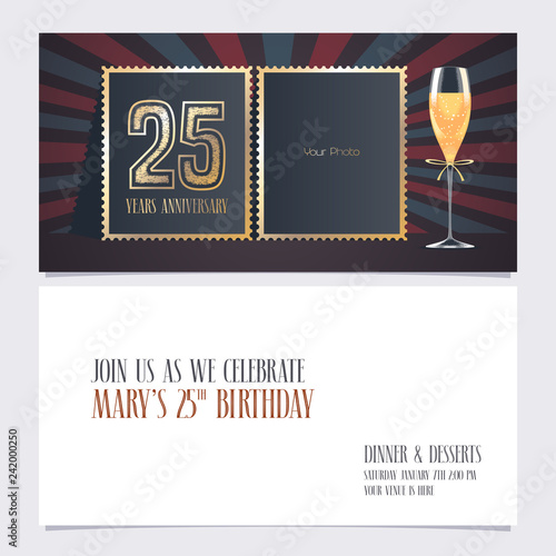 25 years anniversary invitation vector illustration. Graphic design template