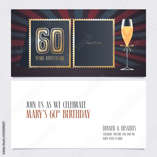 60 years anniversary invitation vector illustration. Graphic design template
