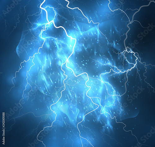 A bright lightning in the dark sky. Vector image