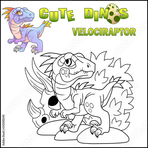Cartoon cute prehistoric dinosaur velociraptor, funny illustration
