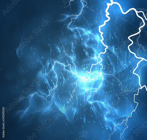 A bright lightning in the dark sky. Vector image