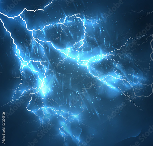 A bright lightning in the dark sky. Vector image