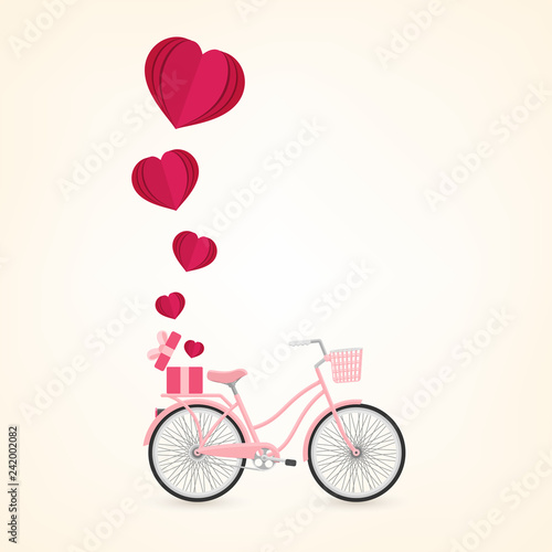 happy valentine day. beautiful pink bike and heart. greeting vector © studiographicmh