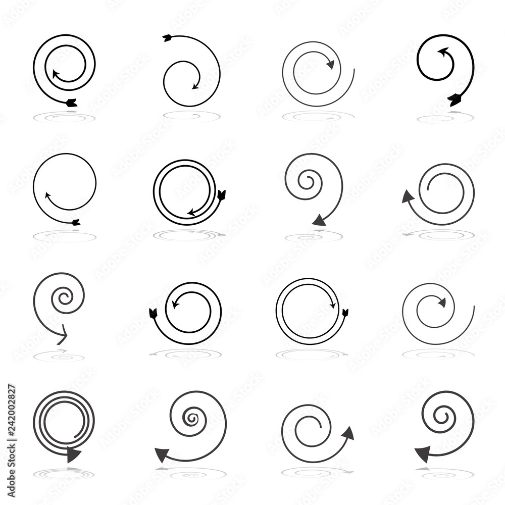 Arrows and spiral shapes. Design elements set. Arrows and spiral shapes. Design elements set.