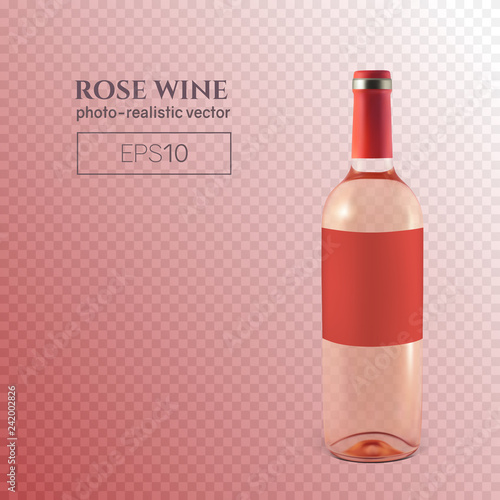 Photorealistic bottle of red wine on a transparent background. Mock up transparent bottle of wine. This wine bottle can be placed on any background.