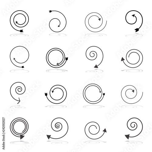 Arrows and spiral shapes. Design elements set.