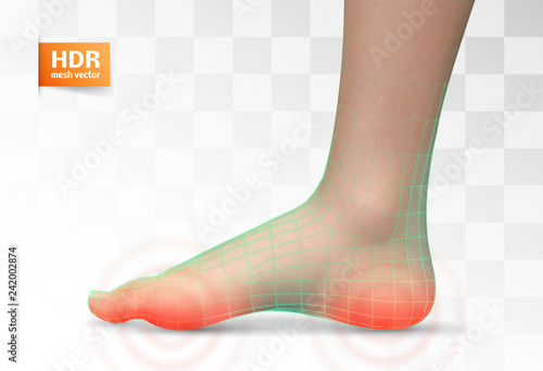 vector human foot.red spots of pain. ready element for medicine and orthopedics