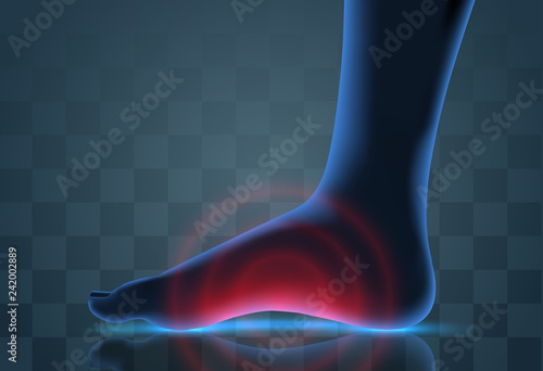 vector human foot. blue contour and red spots of pain. ready element for medicine and orthopedics