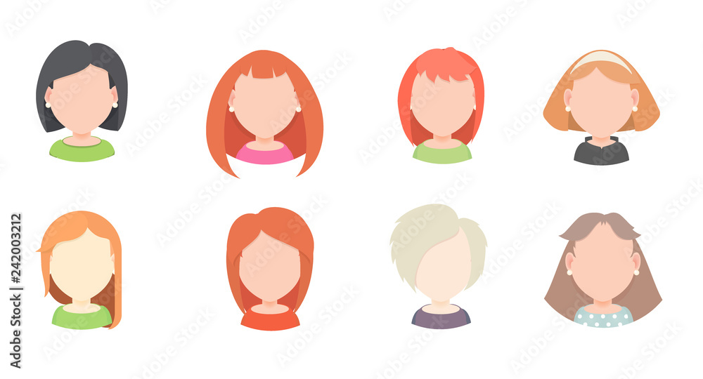 Set of vector portraits of women with different hairstyles in a flat style, for avatar in social networks Set of vector portraits of women with different hairstyles in a flat style, for avatar in social networks