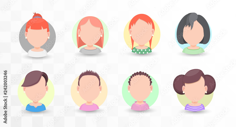 Set of vector portraits of women with different hairstyles in a flat style, for avatar in social networks Set of vector portraits of women with different hairstyles in a flat style, for avatar in social networks