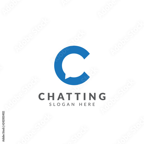 Chat logo vector design template with letter C and chat bubble, negative space logo
