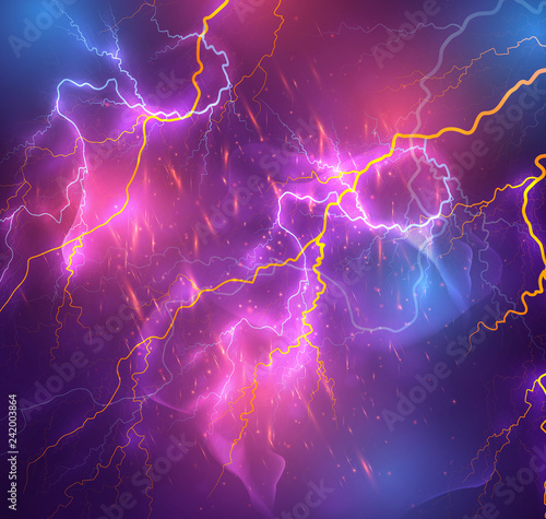 Vector bright lightning on a dark colored background.