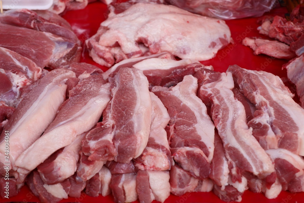 fresh pork meat in market