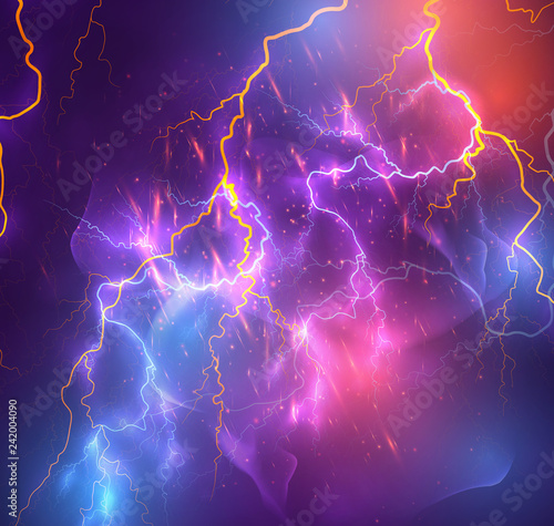 Vector bright lightning on a dark colored background.