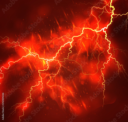 A bright lightning in the dark sky. Vector image