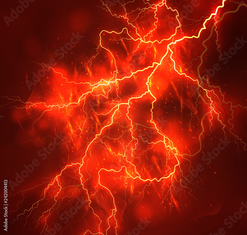 A bright lightning in the dark sky. Vector image