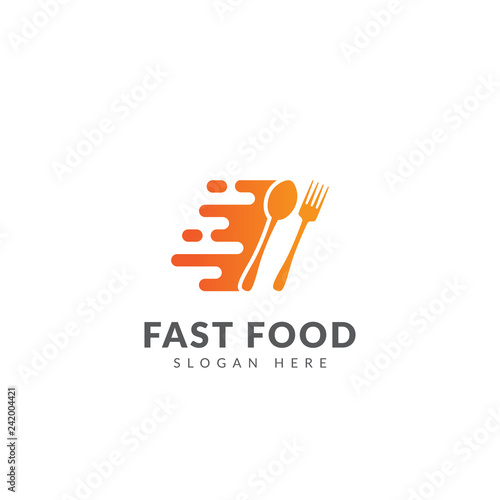 Fast food logo template with spoons, forks and fast symbol