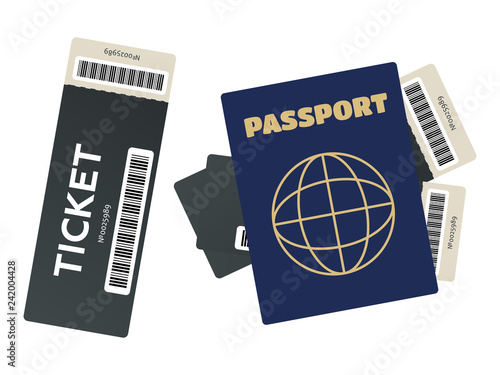 Passport with airline tickets. International tourism travelling concept. Personal document passport with ticket flight