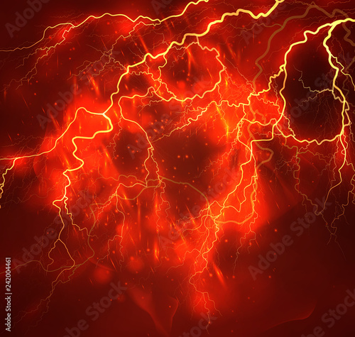 A bright lightning in the dark sky. Vector image
