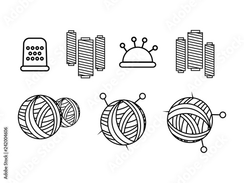 Sewing fashion needlework tailor vector icons. Tailoring and dressmaking craft