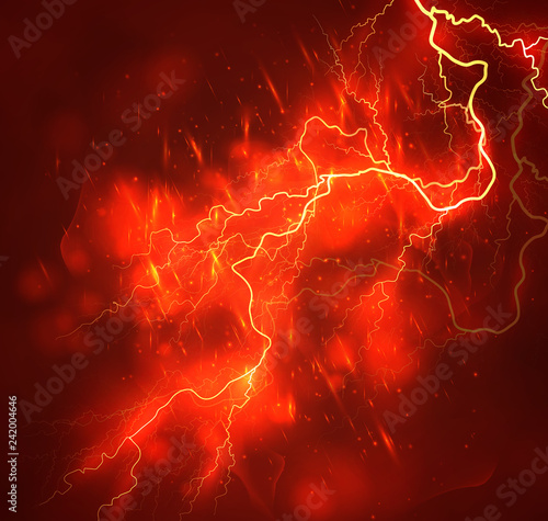 A bright lightning in the dark sky. Vector image