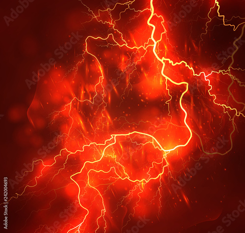 A bright lightning in the dark sky. Vector image