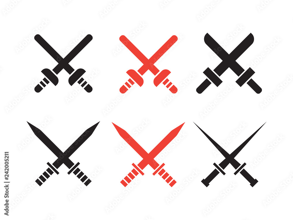 Sword vector icons. Crossed swords pictograms set Sword vector icons. Crossed swords pictograms set