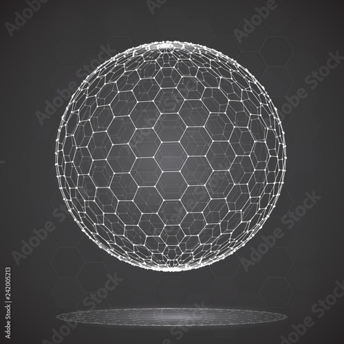 Vector 3d object from a hexagon grid with dots. stylish design
