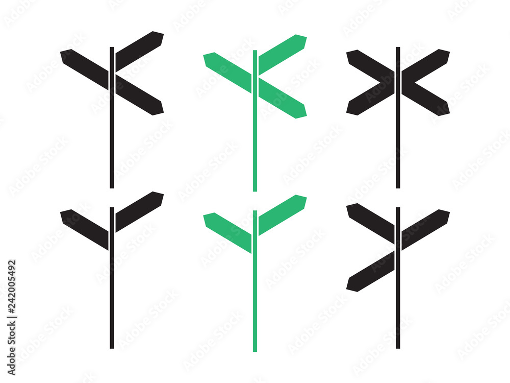 Direction vector signs. Road direction signs with empty boards Direction vector signs. Road direction signs with empty boards