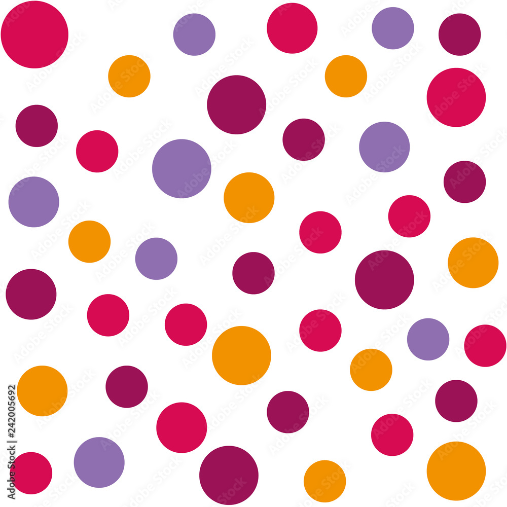 seamless background of circles in pink, purple and orange on white