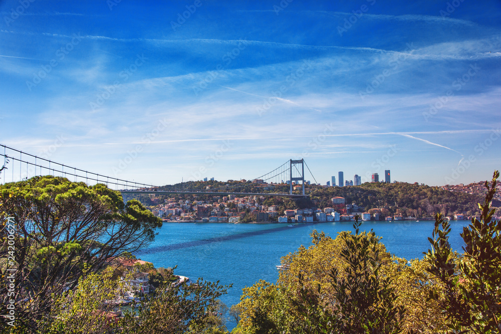 Naklejka premium View of Fatih Sultan Mehmet Bridge in Beykoz district in Istanbul