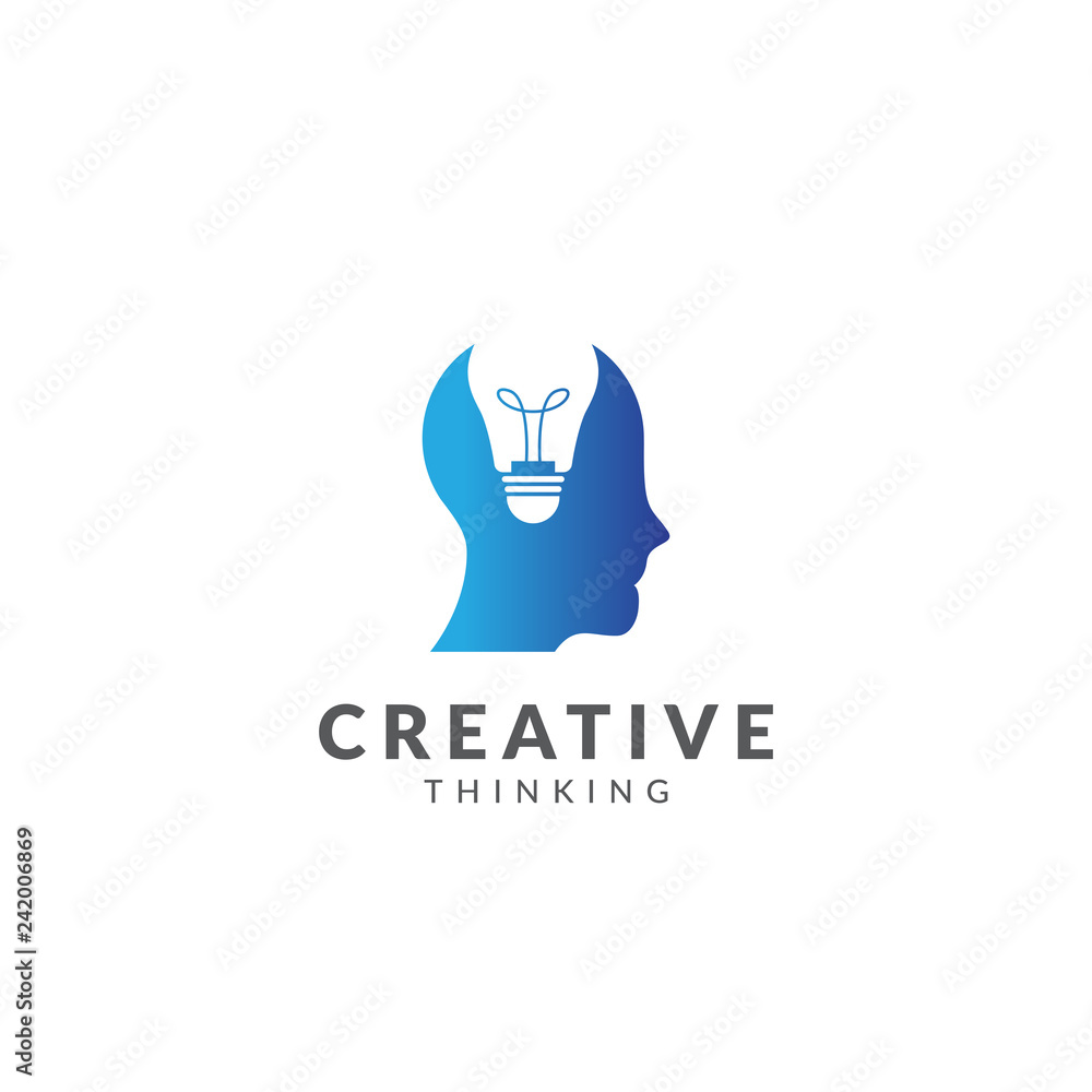 Creative logo or icon vector design template, head thinking with light bulb and head people, gradient color Creative logo or icon vector design template, head thinking with light bulb and head people, gradient color