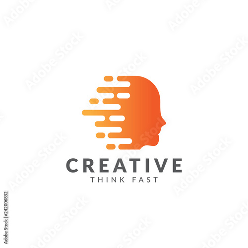 Head think fast logo or icon vector design template, gradient color