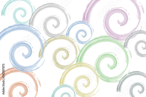 Background pattern of wave abstraction. Watercolor paint brush style vector art. Green, blue and pink colors on white background.