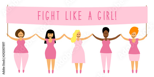 Cute cartoon characters of diverse international and interracial group of happy women