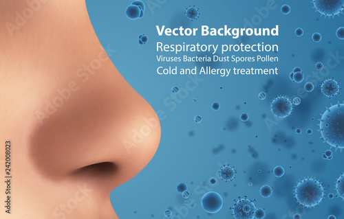Vector template for advertising protecting the respiratory tract and nose from allergies and diseases, viruses and bacteria, dust and dirt.