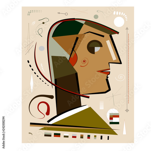 Abstract  beige background ,fancy  geometric profile of a man , expressionism art style