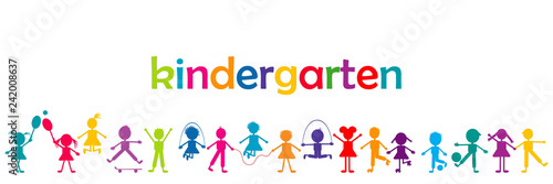 Kindergarten banner with colored kids