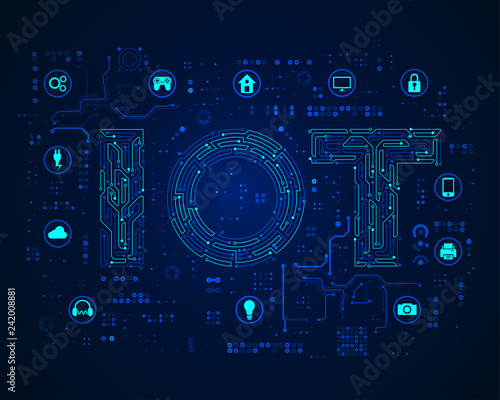 concept of internet of things or iot, appliances icons combined with electronic pattern