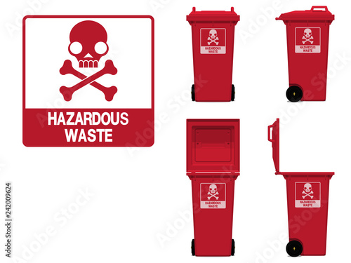 hazardous waste icon and bin on transparent background
