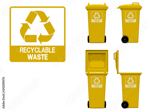 recyclable waste icon and bin on transparent background