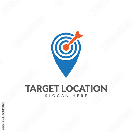 Target location logo or icon template with pin map and arrow